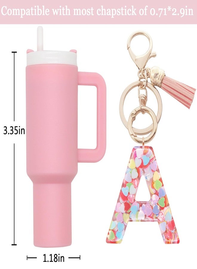 Altally Mini Tumbler Keychain Chapstick Holder,Cute Stanley Cup Charms For Backpack Initial Letter Keychains For Women Girls (A Pink) - Image 2